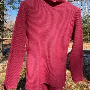 Elegant Turtleneck Sweater in Rich Red merino wool cashmere marled